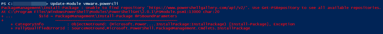 powershell error update powercli