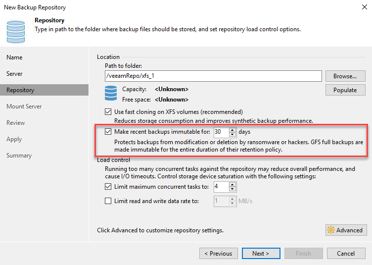 veeam immutable backup